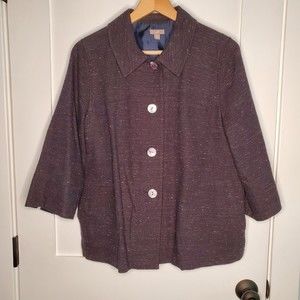 J.Jill Button Up Blazer Jacket Women's M Blue Tweed Look 3/4 Sleeve W/Pockets
